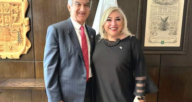 Adriana Lozano, tesorera de Tamaulipas, y gobernador Américo Villarreal Anaya.